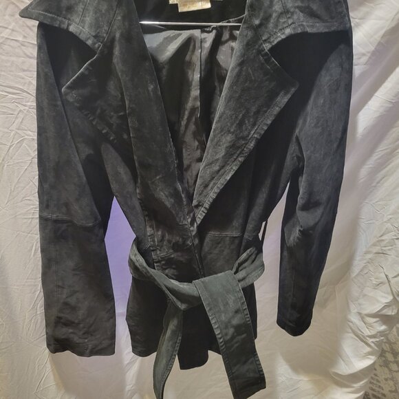 Margaret Godfrey Woman’s Suede Jacket Open Front Belted Black - Picture 3 of 7